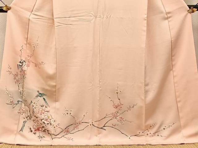 平和屋着物■訪問着 花鳥文 暈し染め ロング丈 正絹 逸品 BAAY8547hj