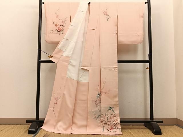 平和屋着物■訪問着 花鳥文 暈し染め ロング丈 正絹 逸品 BAAY8547hj