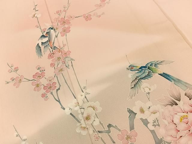 平和屋着物■訪問着 花鳥文 暈し染め ロング丈 正絹 逸品 BAAY8547hj