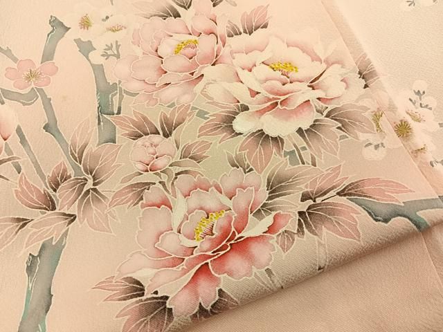 平和屋着物■訪問着 花鳥文 暈し染め ロング丈 正絹 逸品 BAAY8547hj