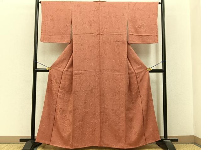平和屋着物●無地絵羽訪問着 辻が花 総刺繍 肉桂色 正絹 逸品 BAAY8578hj