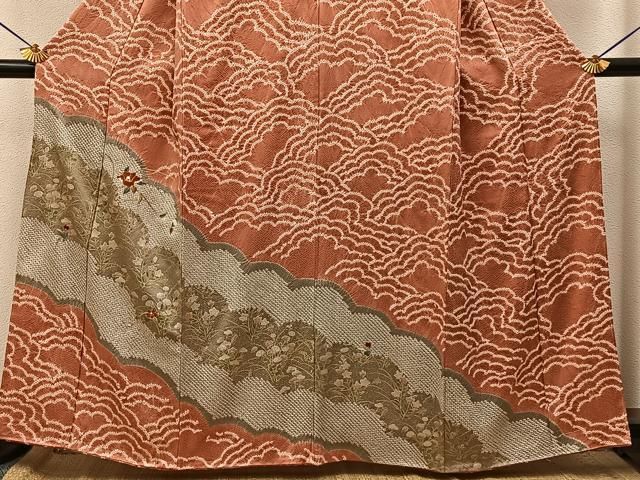 平和屋着物■訪問着 絞り 刺繍 椿 秋草文 金彩 正絹 逸品 BAAY8584hj