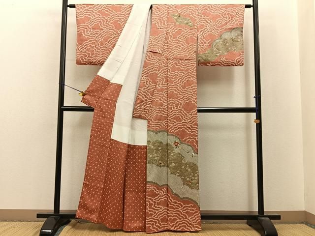 平和屋着物■訪問着 絞り 刺繍 椿 秋草文 金彩 正絹 逸品 BAAY8584hj