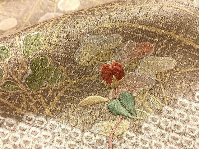 平和屋着物■訪問着 絞り 刺繍 椿 秋草文 金彩 正絹 逸品 BAAY8584hj
