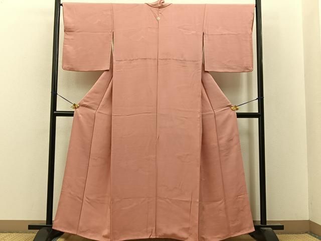平和屋着物■上質な色無地 雲取吉祥地紋 曙色 正絹 逸品 BAAY8589hj