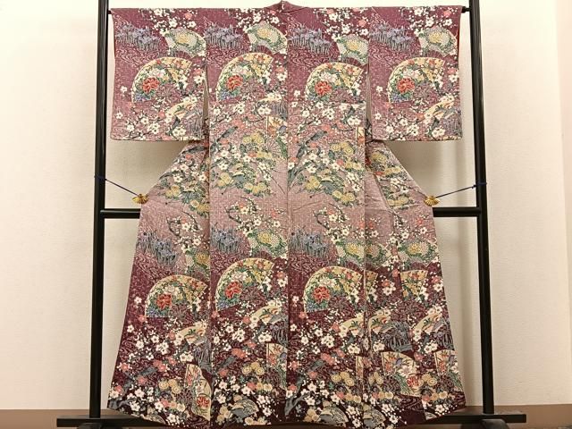 平和屋着物■訪問着 扇面花鳥文 暈し染め 鬼しぼ縮緬 正絹 逸品 BAAY8595hj