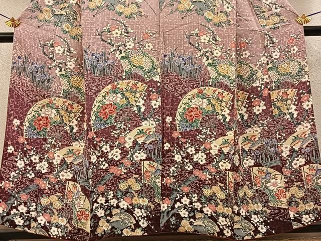 平和屋着物■訪問着 扇面花鳥文 暈し染め 鬼しぼ縮緬 正絹 逸品 BAAY8595hj