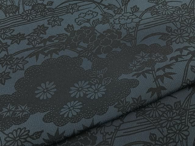 平和屋着物■上質な小紋 藍 型染め 雲隠れ草花文 正絹 逸品 BAAY8600hj
