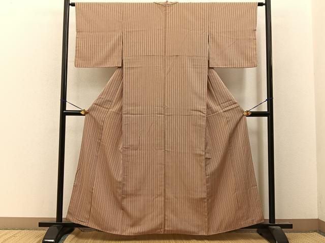 平和屋着物■上質な小紋 紬地 子持ち縞 正絹 逸品 BAAY8610hj