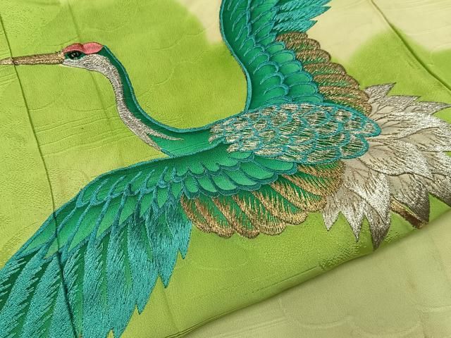 平和屋着物■豪華振袖 刺繍 飛鶴文 金彩 正絹 逸品 BAAY8612hj
