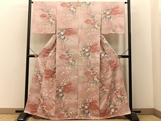 平和屋着物■上質な小紋 花蝶文 暈し染め 金銀彩 正絹 逸品 BAAY8615hj