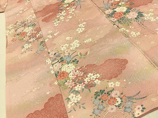 平和屋着物■上質な小紋 花蝶文 暈し染め 金銀彩 正絹 逸品 BAAY8615hj