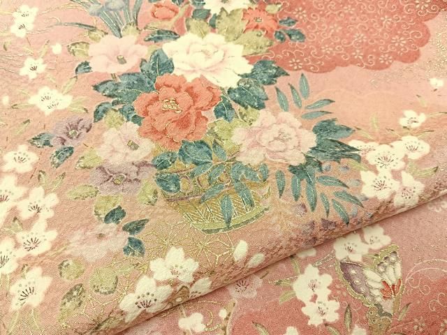 平和屋着物■上質な小紋 花蝶文 暈し染め 金銀彩 正絹 逸品 BAAY8615hj