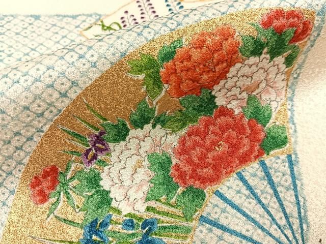 平和屋着物■上質な小紋 扇面鹿の子花文 金彩 正絹 逸品 BAAY8627hj