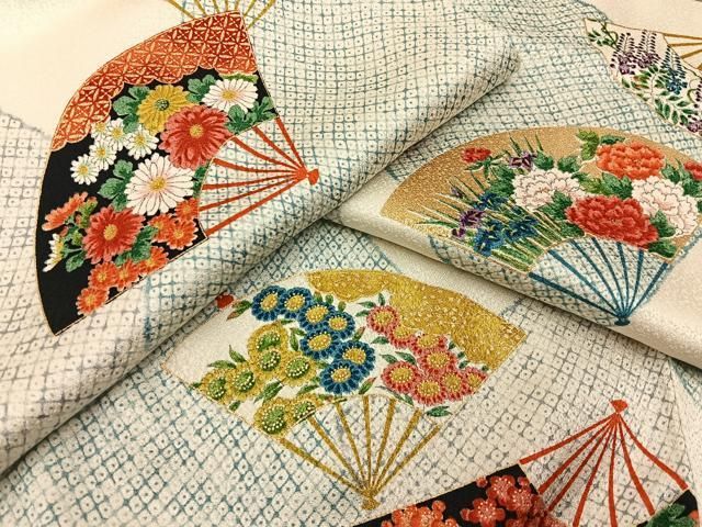 平和屋着物■上質な小紋 扇面鹿の子花文 金彩 正絹 逸品 BAAY8627hj
