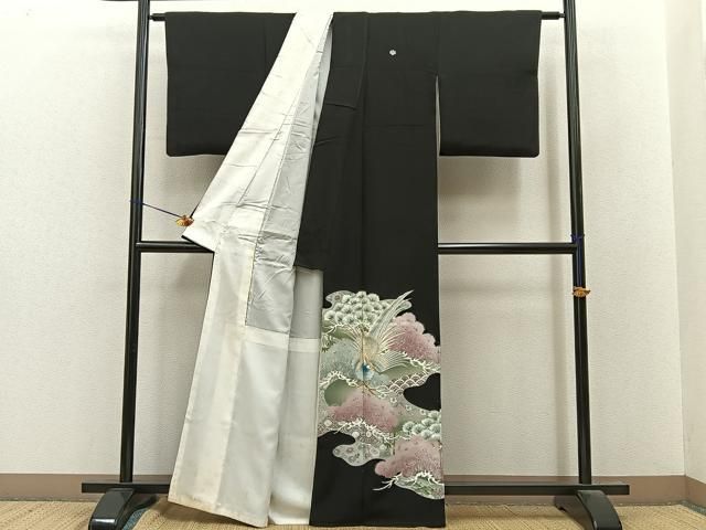 平和屋着物■豪華黒留袖 刺繍 松竹梅 尾長鶏 銀彩 正絹 逸品 BAAY8638hj
