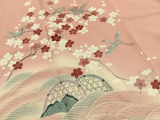 平和屋着物■訪問着 飛鶴流水梅文 暈し染め 正絹 逸品 BAAY8672hj