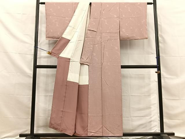 平和屋着物■上質な色無地 流水地紋 薄柿色 正絹 逸品 未使用 BAAY8674hj