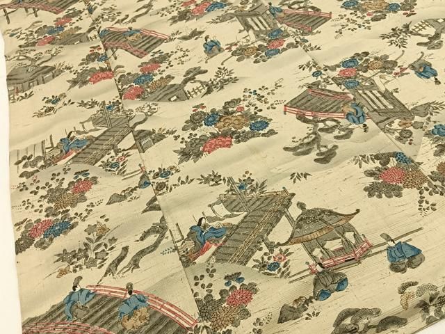 平和屋着物■上質な小紋 紬地 手描き 平安人物文 正絹 逸品 BAAY8677hj