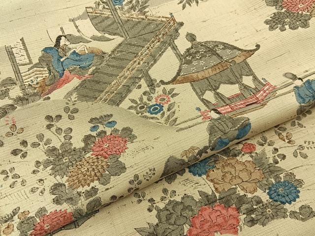 平和屋着物■上質な小紋 紬地 手描き 平安人物文 正絹 逸品 BAAY8677hj