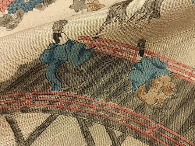 平和屋着物■上質な小紋 紬地 手描き 平安人物文 正絹 逸品 BAAY8677hj