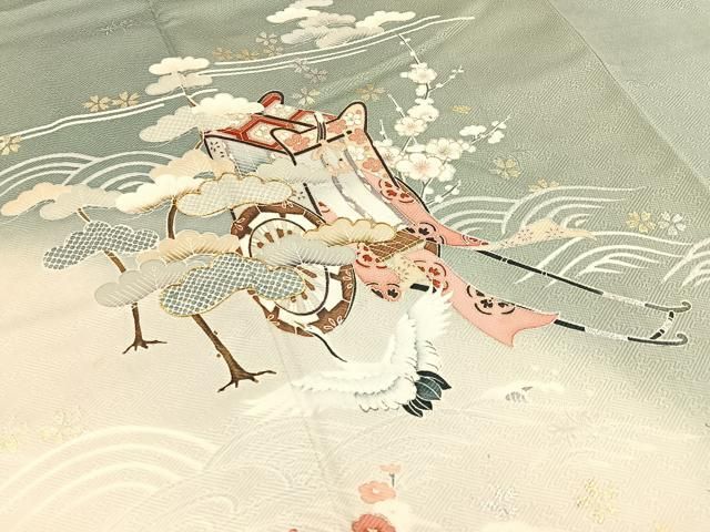 平和屋着物■訪問着 駒刺繍 飛鶴御所車花文 暈し染め 金銀彩 正絹 逸品 BAAY8678hj