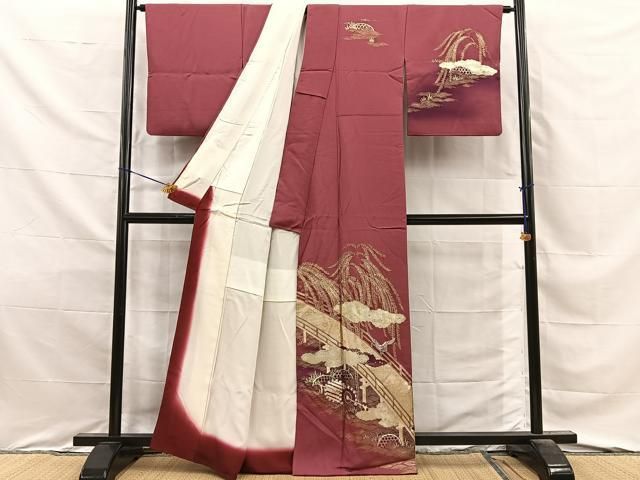 平和屋着物■訪問着 飛鶴渡橋文 暈し染め 金彩 正絹 逸品 BAAY8685hj