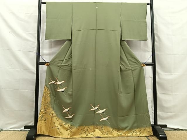 平和屋着物■豪華色留袖 駒刺繍 飛鶴文 金彩 正絹 逸品 BAAY8706hj
