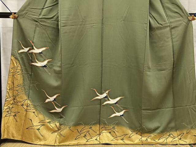 平和屋着物■豪華色留袖 駒刺繍 飛鶴文 金彩 正絹 逸品 BAAY8706hj