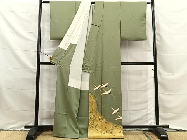 平和屋着物■豪華色留袖 駒刺繍 飛鶴文 金彩 正絹 逸品 BAAY8706hj
