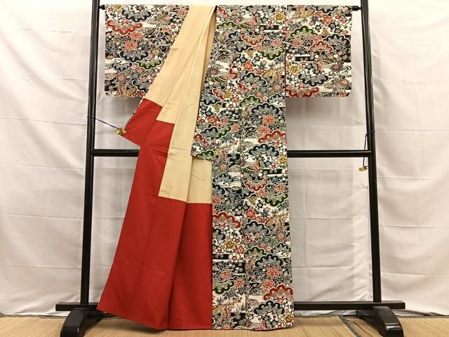 平和屋着物■上質な小紋 染大島 型染め 松竹梅 花蝶文 正絹 逸品 BAAY8708hj