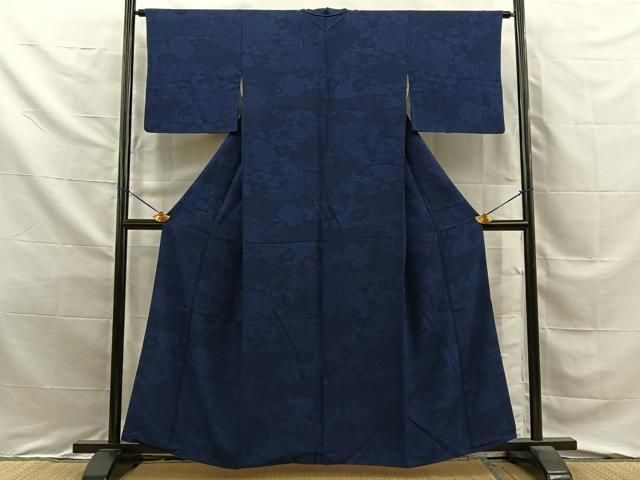 平和屋着物■上質な小紋 藍 型染め 流水花文 正絹 逸品 BAAY8711hj
