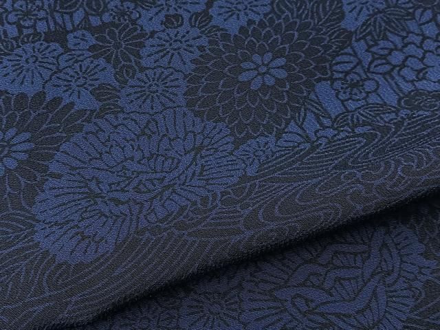 平和屋着物■上質な小紋 藍 型染め 流水花文 正絹 逸品 BAAY8711hj