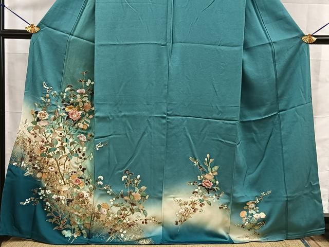平和屋着物■訪問着 刺繍 草花文 暈し染め 金彩 正絹 逸品 BAAY8715hj