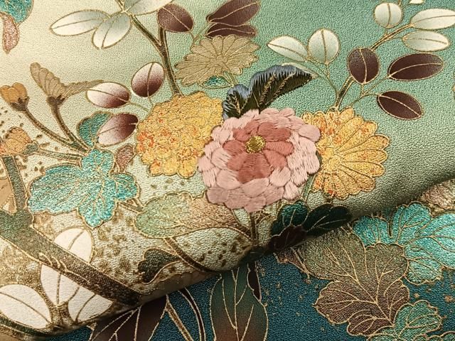 平和屋着物■訪問着 刺繍 草花文 暈し染め 金彩 正絹 逸品 BAAY8715hj