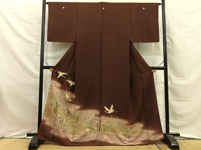 平和屋着物■豪華色留袖 流水飛鶴文 暈し染め 金銀彩 正絹 逸品 BAAY8718hj