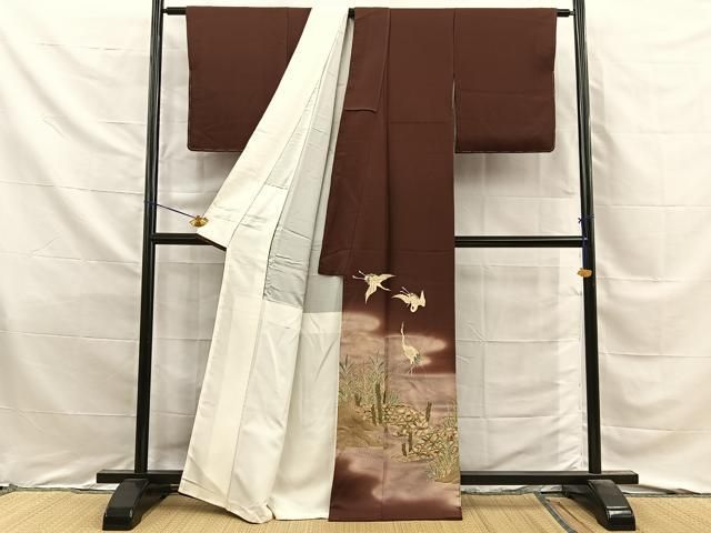 平和屋着物■豪華色留袖 流水飛鶴文 暈し染め 金銀彩 正絹 逸品 BAAY8718hj