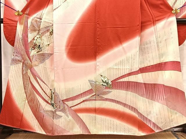 平和屋着物■豪華振袖 舞蝶文 暈し染め 金銀彩 正絹 逸品 BAAY8719hj