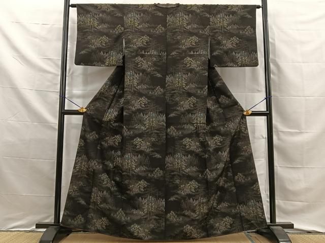 平和屋着物■上質な紬 風景文 黒地 正絹 逸品 BAAY8754hj
