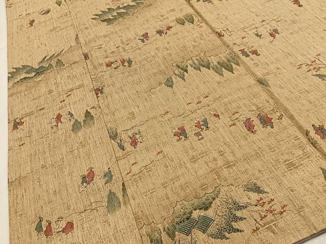 平和屋着物■上質な小紋 紬地 手描き 人物風景文 正絹 逸品 BAAY8756hj