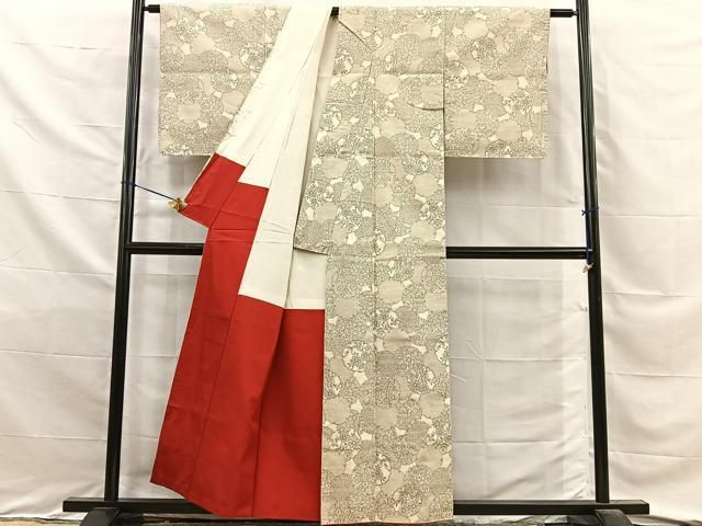 平和屋着物■上質な紬 雪輪草花文 正絹 逸品 BAAY8761hj