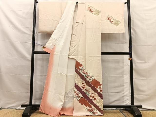 平和屋着物■訪問着 刺繍 流水草花文 金彩 正絹 逸品 未使用 BAAY8774hj