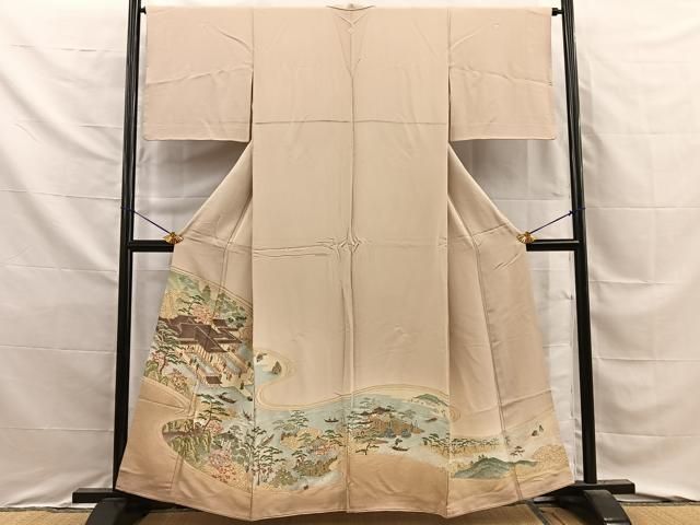 平和屋着物■豪華色留袖 寿光織 名所風景文 暈し染め 金糸 正絹 逸品 BAAY8778hj