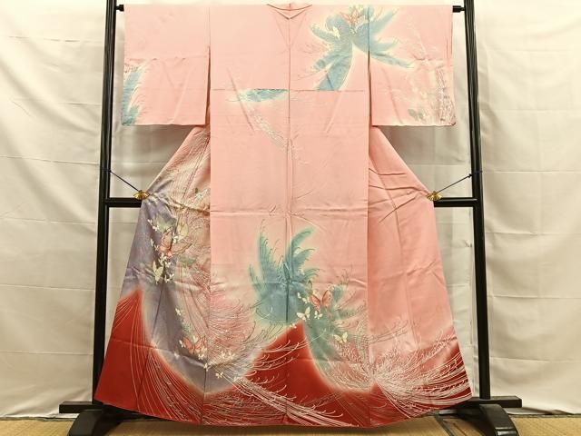 平和屋着物■訪問着 刺繍 乱菊舞蝶文 暈し染め 金銀彩 正絹 逸品 BAAY8781hj