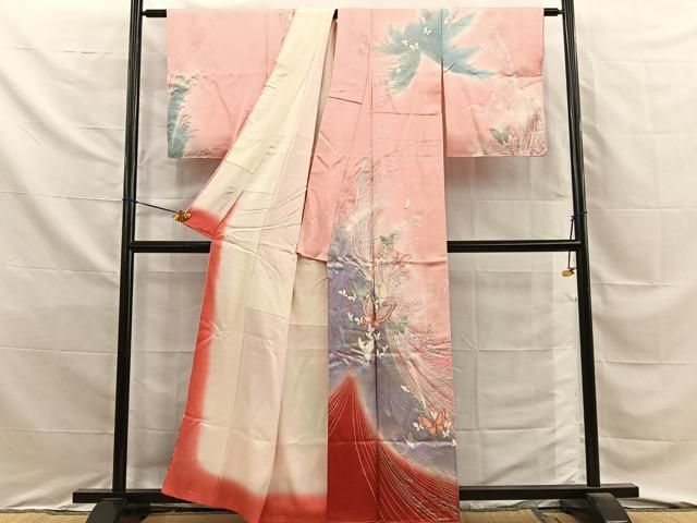 平和屋着物■訪問着 刺繍 乱菊舞蝶文 暈し染め 金銀彩 正絹 逸品 BAAY8781hj