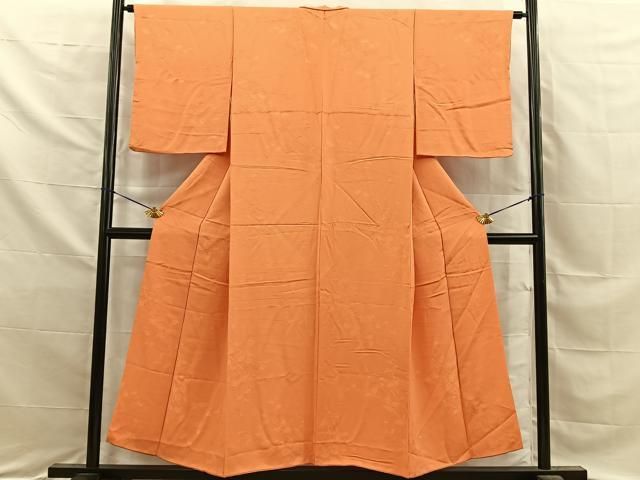 平和屋着物■上質な色無地 草花地紋 赤朽葉色 正絹 逸品 BAAY8785hj