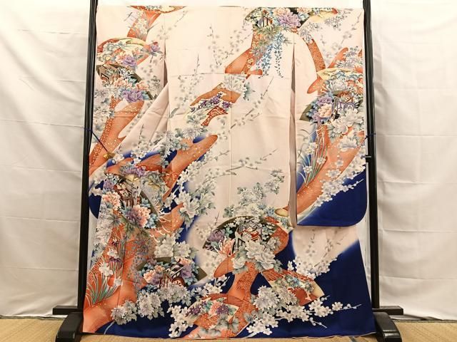 平和屋着物■豪華振袖 刺繍 地紙御所車花文 暈し染め 金彩 正絹 逸品 BAAY8788hj