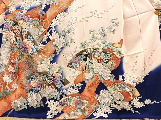 平和屋着物■豪華振袖 刺繍 地紙御所車花文 暈し染め 金彩 正絹 逸品 BAAY8788hj