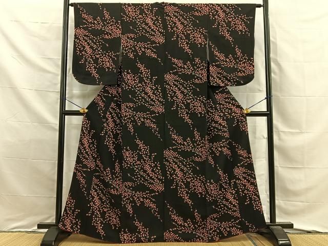 平和屋着物■上質な小紋 枝花文 黒地 正絹 逸品 BAAY8800hj