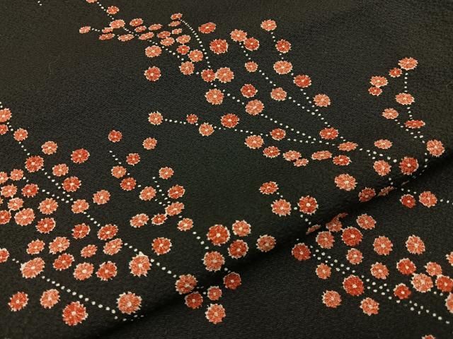 平和屋着物■上質な小紋 枝花文 黒地 正絹 逸品 BAAY8800hj